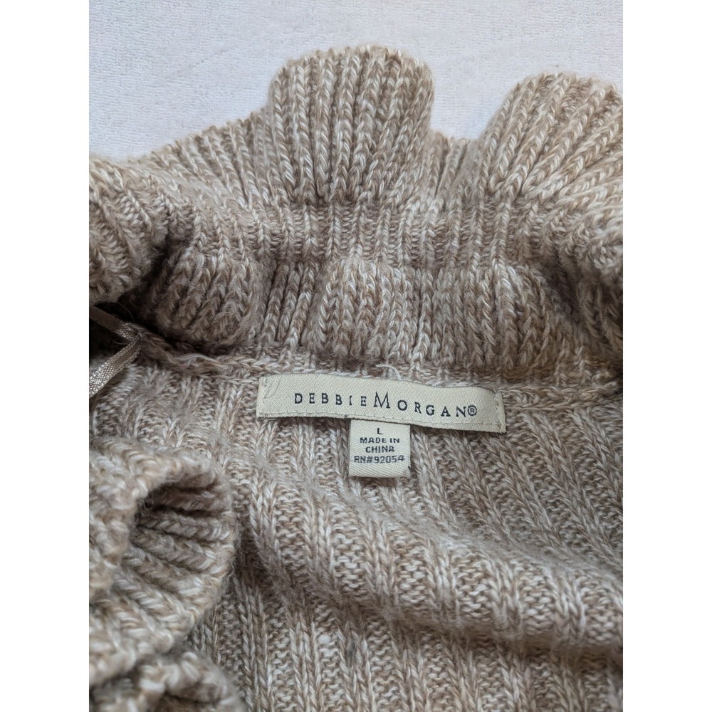 Debbie Morgan ruffle knit cardigan gray cream size L - Picture 2 of 7